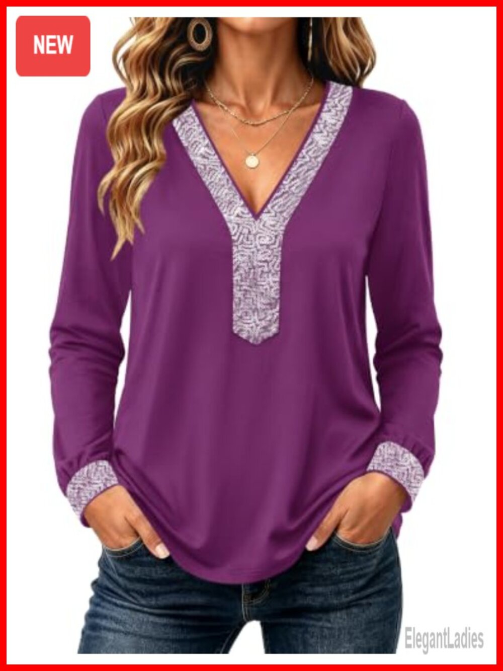 Sequin V Neck Womens Tops Glitter Party Long Sleeve Tunics